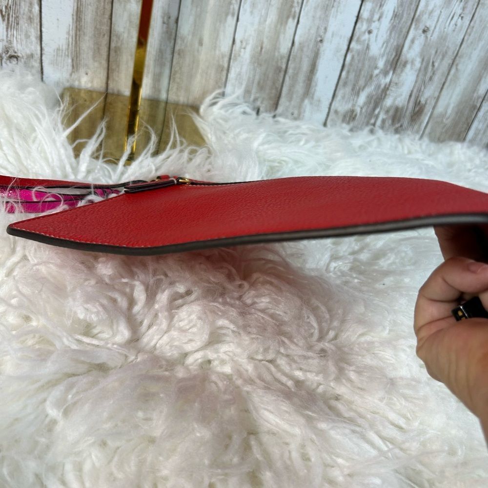 Tory Burch Red and Hot Pink Leather Clutch Pebble Leather, EUC​ - Picture 7 of 9